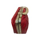 Vintage Forsum Handbag Italy Red Small Brass Gold Trim Handle Black Lining