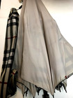 Vintage Burberry Umbrella Leather Black Handle Beige Outside Plaid Inside New