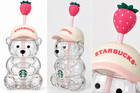 Starbucks Bearista Bear-shaped Clear Glass Tumbler W  Lid   Straw 10 Fl Oz