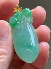 18k Yellow Gold Icy Green Jadeite Natural Jade Pendant Fugua 0630