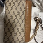 Michael Kors Signature Mk Monogram Beige Brown Crossbody Wallet Chain