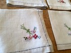 Vintage Embroidered Cocktail 9    Linen Napkins Flowers Set Of 4