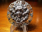 Vintage Antique French White  nouveau Lady flower On Head  pierced Metal Button