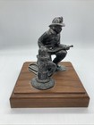 Handcrafted Pewter Fireman Firefighter W  Hose And Hydrant 5 X 5 Base Usa Gift