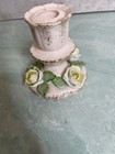 Vintage Lefton China Candle Stick Holder Porcelain Flowers Pink Gold Hand Painte
