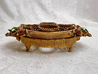 Vintage Metal Gold Tone Florenza Lipstick Holder With Rhinestones