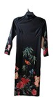 Ayiman Black Cheong-sam Dress Floral Bird Print Long Sleeve Size S