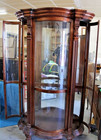 Antique Lighted Polaski Curio Display Case Empire Style Footed Curved