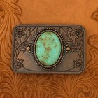 Copper Turquoise Western Belt Buckle Engraved Bronze Flower Cowboy Style