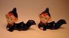 Vintage Rare Two Small Ceramic Pixies Elves Dressed Black Japan 2 5  W  X 2  H