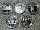 Mix Lot Of 5 Silver Commemorative 1 Dollar Silver Coins Ike  C Col  L w Liberty