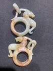 2pcs Excellent Chinese Old Hetian Jade Hand Carved  beast  Rings