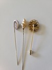 Vintage Stick Pin Lot 3 Sterling Silver Abalone Mother Of Pearl Shell Hat Pins
