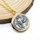 Saint St Benedict Medal Silver And Gold Pendant Necklace W 24  Link Chain