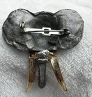 Elephant Head Metal Brooch Pin Silver Tone With Gold Tone Tusks