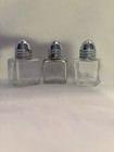 Vintage Glass Midcentury Table Salt   Pepper Shakers  3  Clear Silver Top Small