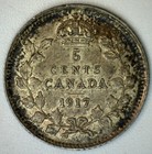1917 Canada Silver Five Cent Coin Vf 5c Canadian Very Fine 5 Cents Toned
