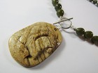Jade Picture Jasper Stone Pendant 19  Sterling Silver Toggle Clasp Art Necklace 