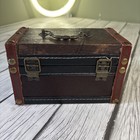 Brown Wooden Faux Leather Trinket Treasure Chest Trunk W lid   Latch 7x4x4 