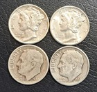 Lot Of 4  90  Silver Dimes  2 Mercury  au   2 Roosevelt  Partial Split Bands