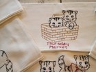 Vintage Mcm Kittens Flour Sack Kitchen Towels 7 Day Handmade Embroidery Cottage