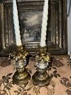 Antique Hollywood Regency Style Ornate Gold Cast Brass  Candlestick Holders