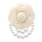 Elegant Camellia Flower Faux Pearl Brooch Pin bohemian Fabric Flower White