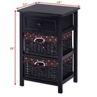 Black Night Stand 3 Tiers 1 Drawer Bedside End Table Organizer Wood W 2 Baskets