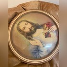 Vintage Sacred Heart Of Jesus In Convex Glass Frame religious retro christ 7   