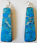 Long Turquoise Gemstone Slab Earrings Sterling Silver Bezel Native American New