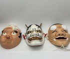 Ceramic Masks Small Size 3 5x2 5 Set Of 3 - Puckered Mouth  Old Man  And Demon 