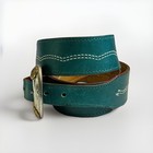 Vintage Turquoise Leather 1970s Saks Western Belt Nickel Silver Two Tone Buckle