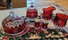 Rare Ruby Red Flash Glass Souvenir Set1897 S p sugar Creamer  Candy covered Dish