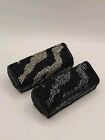 Pair  2  Vintage Beaded Lipstick Case Holder With Mirror  Black   Black   Silver