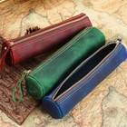 Genuine Leather Pen Pencil Case Office School Stationery Pen Storage Bag Holder