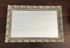 Vtg Ornate Vanity Footed Mirror Tray Gold White Wash Filigree Floral Daisy