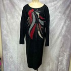 Vintage Judith Ann Creations Size L Genuine Suede Leather Dress Black Red Beaded