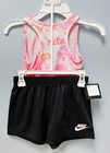 Nike Girl s 2 Piece Summer Daze Pink   Black Tank Top   Shorts Set  Large  6x 