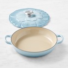 Enameled Cast Iron Petal Braiser 2 25 Qt Coastal Blue Embossed Flower Lid Pot