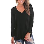 Womens T Shirts V Neck Long Sleeve Solid Casual Loose Tops Basic Shirt Blouse