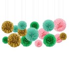 Sage-green Pink Gold Tissue Pom-poms - 16pcs Jungle Sage Green Pink Gold