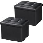 2pc Folding Storage Ottoman Foot Stool Padded Leather Bench Coffee Table New