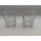 Pair Of Modern Geometric Ice Cube Base Whiskey Glasses Clear Square Barware Set