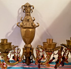 Antique Pair Cast Brass Wall Sconce Candle Holders W multicolor Garland  4916