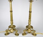 Antique Pair Of Bronze Neoclassical Candelabra Lamps Lion Paw Feet Empire Style