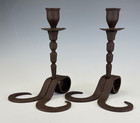 18th Century Flemish Hand Forged Iron Candle Holders     Antique Pair