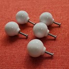  5  Vintage White Round Ball Porcelain Cabinet Knob Pull Drawer Hardware
