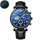 Mens Luminous Chronograph Starry Sky Date Leather Military Sports Analog Watch