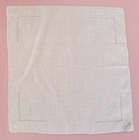 Vintage Hanky Linen Hand Rolled   Hand Embroidered White On White New W tag