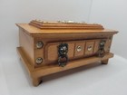 Vintage Wooden Watch Jewelery Box Ornate Lion Head Bijou Mid Century Felt Lined
